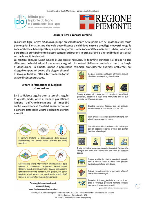 Progetto Regionale Lotta alle Zanzare - Inizio lavori 2026
